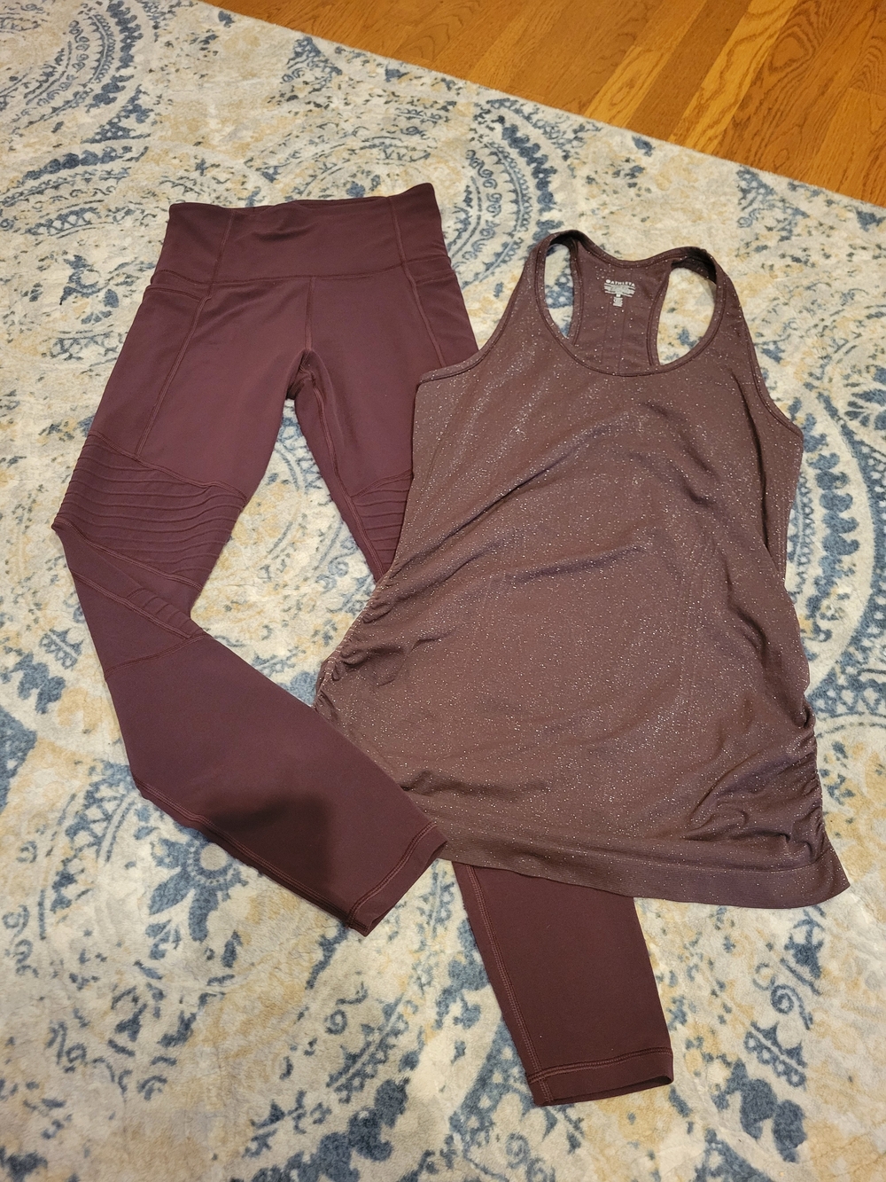 Athleta Plum Sparkle Racerback Tank & High-Waist Leggings Set Top Size Sm